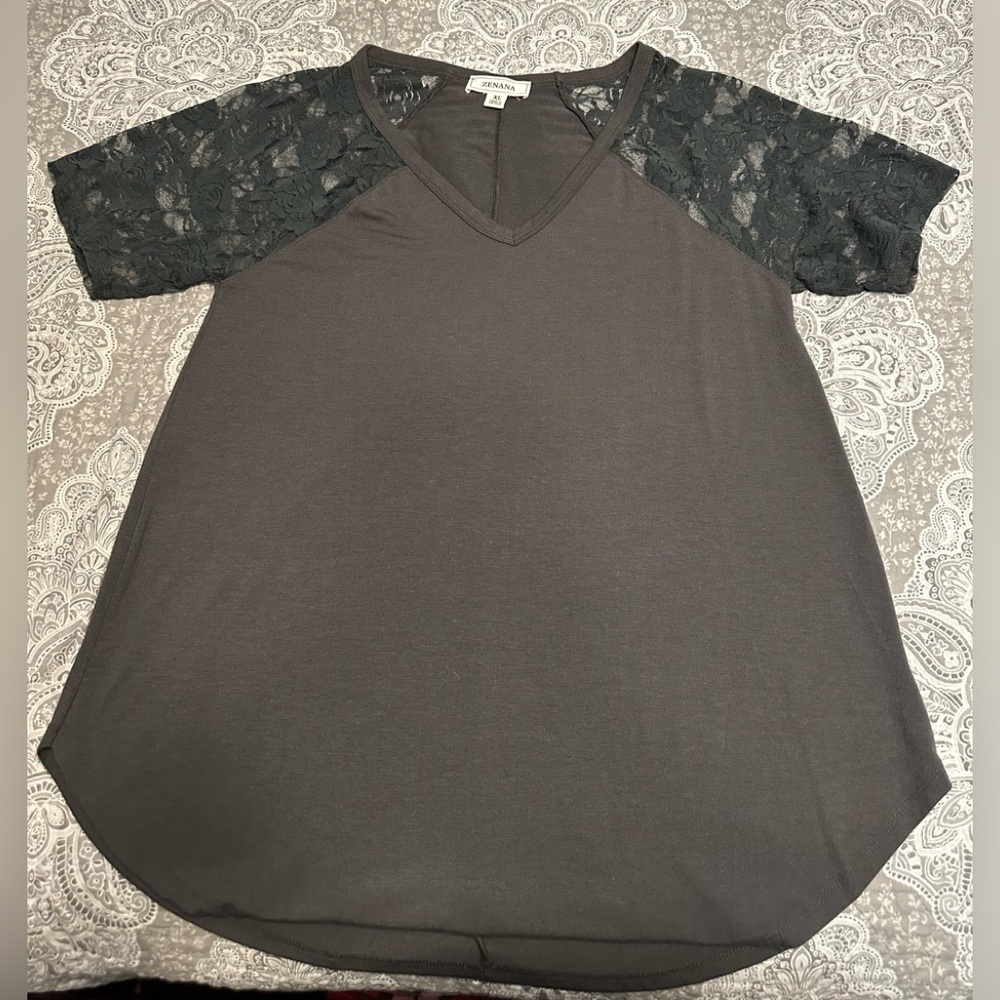 Zenana lace shoulder shirt